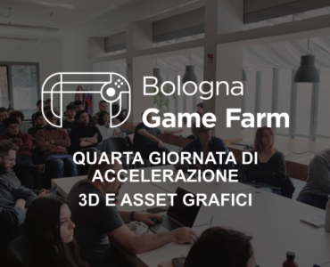 Locandina della quarta giornata di accelerazione su 3D e asset grafici di Bologna Game Farm con partecipanti in aula.