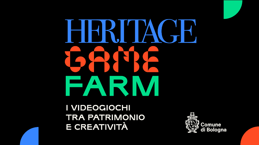 Locandina dell'evento Heritage Game Farm: i videogiochi tra patrimonio e creatività del Comune di Bologna.
