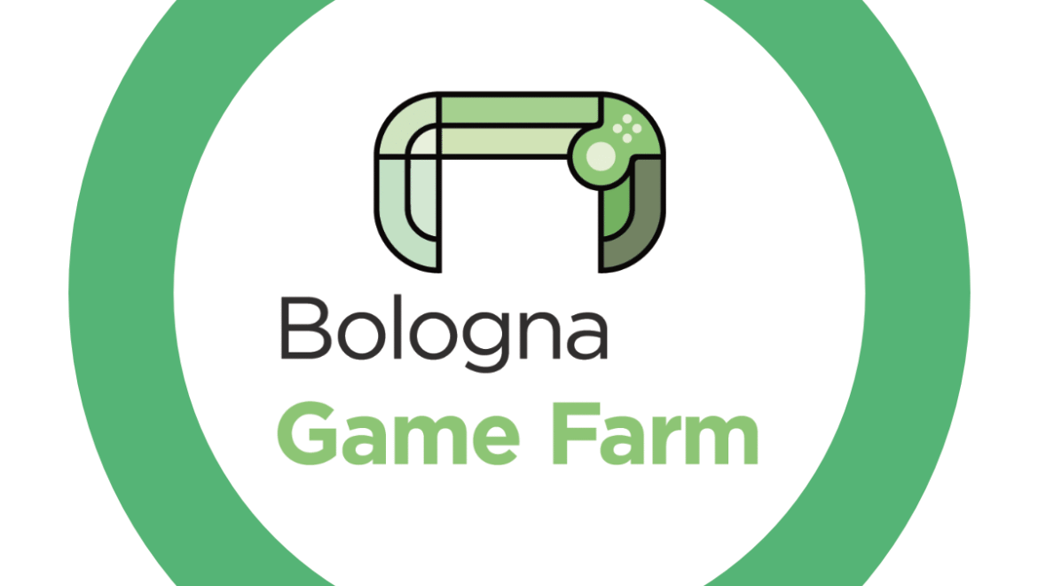 Logo ufficiale di Bologna Game Farm con controller stilizzato verde.