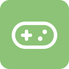 Logo con icona di un controller di gioco bianco su sfondo verde.