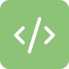 Logo con icona di programmazione e sviluppo web su sfondo verde.