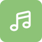 Logo icona con nota musicale bianca su sfondo verde chiaro.